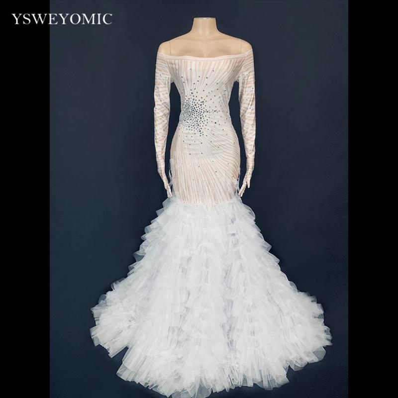 Casual Dresses Rhinestone Long Mesh Tail Dress Birthday Celebrate Party Prom Women Dancer Show, As pic
Casual Dresses Rhinestone Long Mesh Tail Dress Birthday Celebrate Party Prom Women Dancer Show, As pic