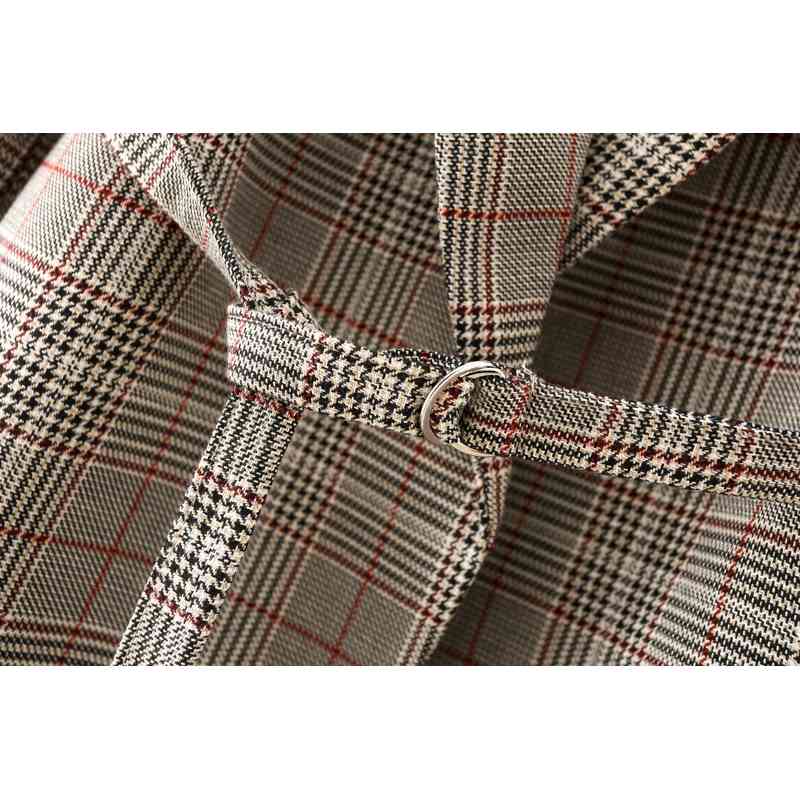 Streetwear Women Plaid Blazers Fashion Ladies Sashes Silm Long Jackets Vintage Female Chic Notched Collar Coats 210527