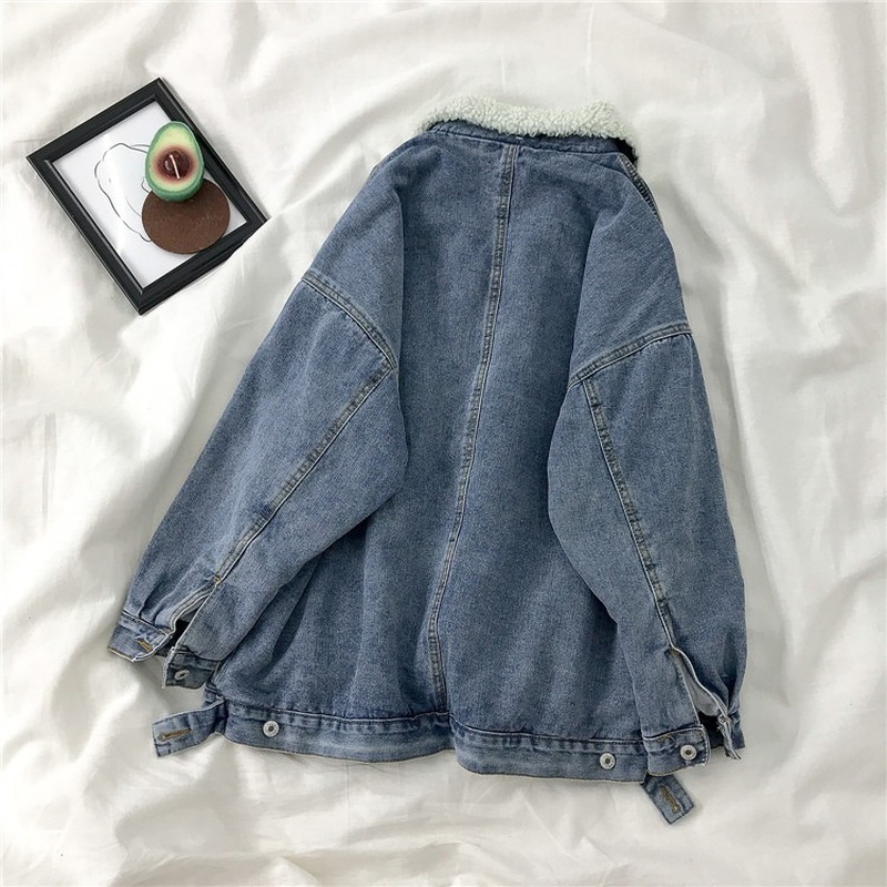 Thick Denim Jackets Lamb Wool Fashion Warm Patchwork Winter Women Jacket Korean Preppy Style Mujer Chaqueta 18709 210415