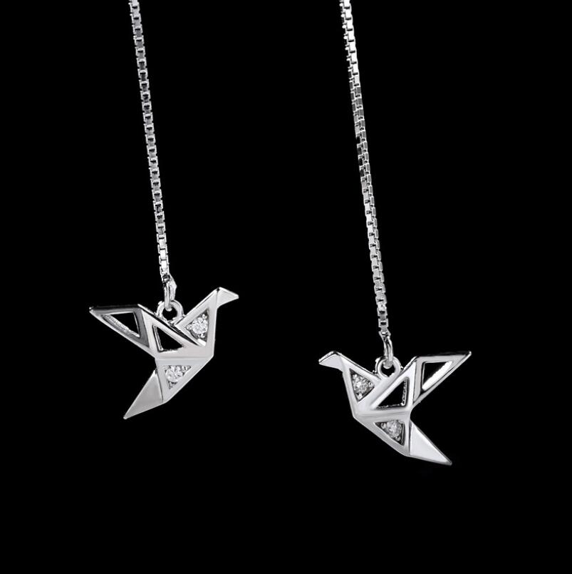 Origami Paper Crane Dangle Drop Earrings Sterling Silver Good Luck Cute Tassel Threader Long Chain Ear Line
Origami Paper Crane Dangle Drop Earrings Sterling Silver Good Luck Cute Tassel Threader Long Chain Ear Line