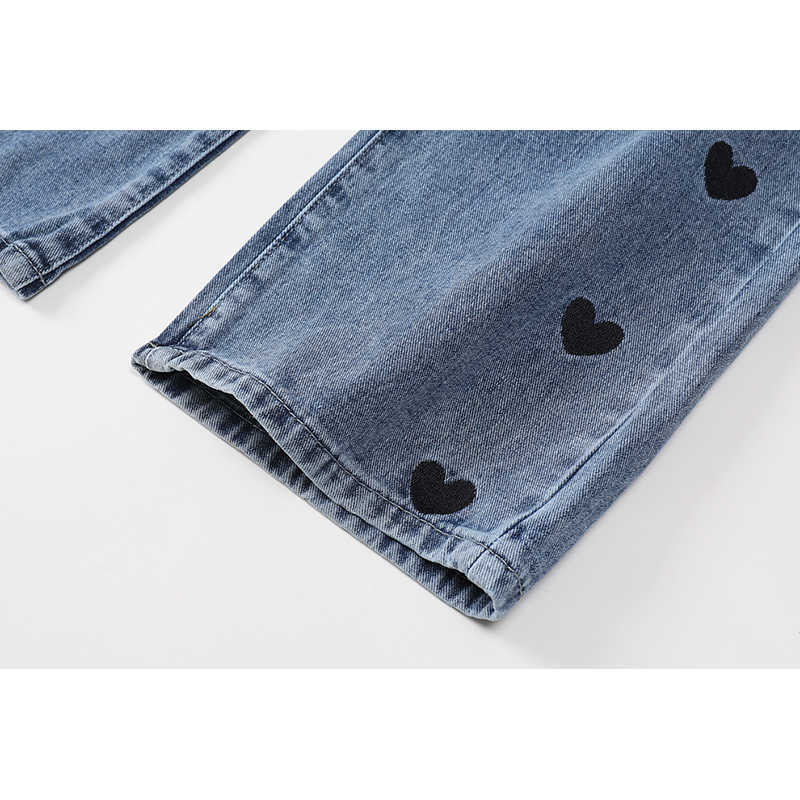 Wide Leg Jeans Women Love Printing Vintage Harajuku Loose Casual Denim Pants Spring Street High Waist Woman Trousers 210616