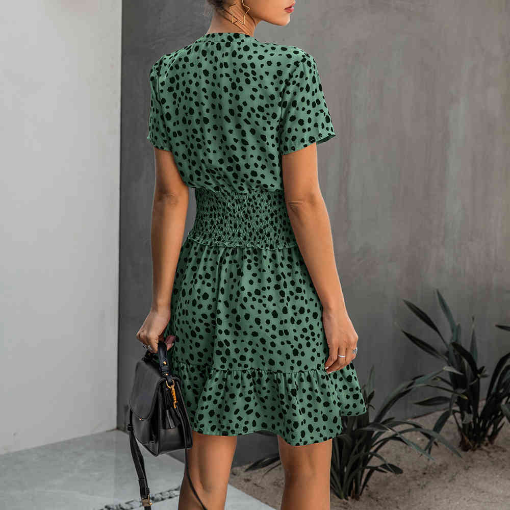 Dress Women Leopard Casual Black Summer Ruffle Mini Dresses Buttons Ladies Purple Waisted Fitted Clothing Womens Clothes 210409