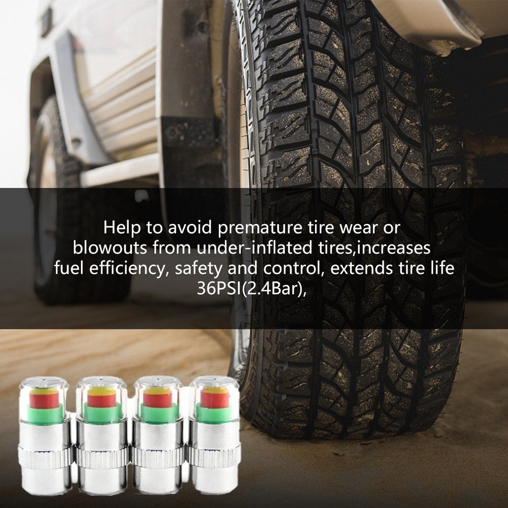 4 Stex/set Auto Tire Pressure Monitor Ventieldopjes Air Alert Band Ventieldopje Pressure Sensor Monitor Light Cap Indicator