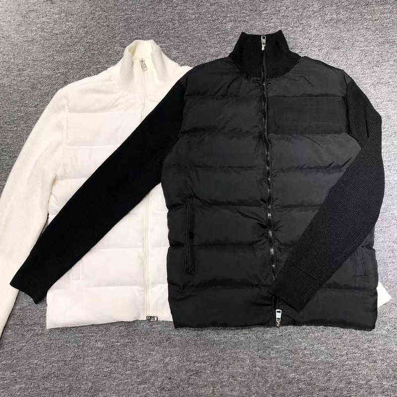 Men's Autumn Winter Wool Blend Knitted Down Jacket Zipper Black White Coat Fashion Casual Male Clothing