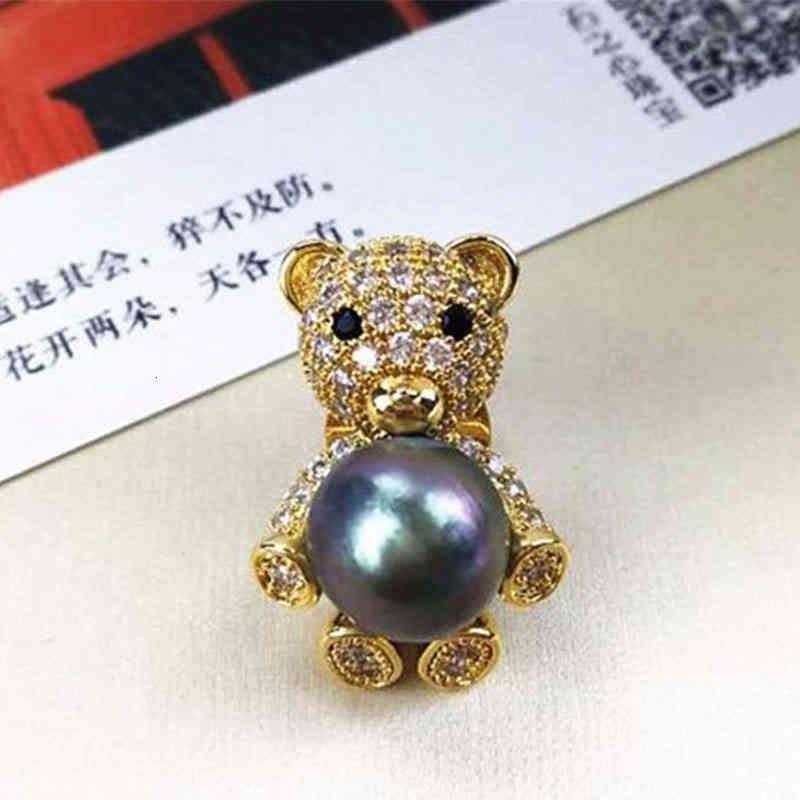 Brooch Diy Accessories Thick Gold-plated Micro Inlaid Zircon Bear Pearl Korean Fashion Empty Holder