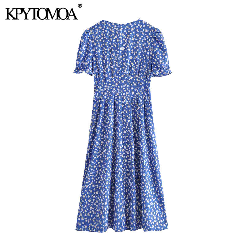 Women Chic Fashion Floral Print Button-up Midi Dress Short Sleeve Side Pockets Female Dresses Vestidos 210420