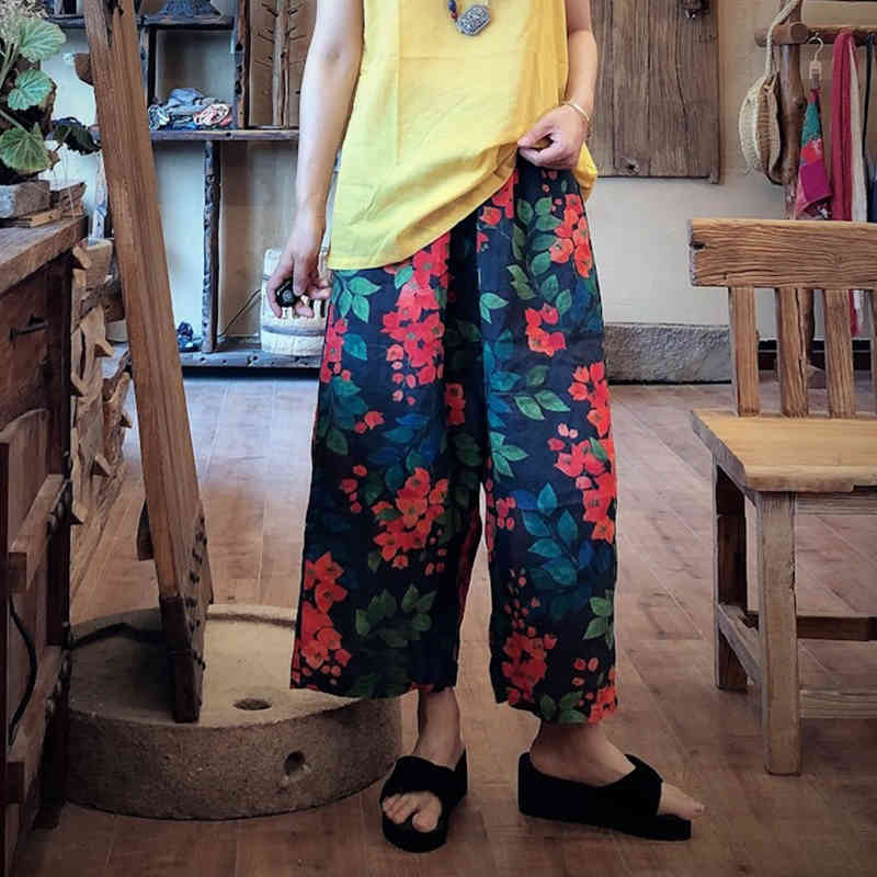 Johnature Summer Women Ramie Wide Leg Pants Elastic Waist Loose Plus Size Women Print Flower Vintage Linen Trouser 210521
Johnature Summer Women Ramie Wide Leg Pants Elastic Waist Loose Plus Size Women Print Flower Vintage Linen Trouser 210521