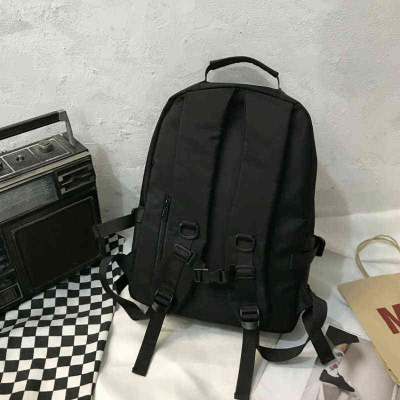 Backpacks Women Canvas Large Capacity Multi-function Leisure Harajuku Black Unisex Black Students Vintage Safari-style Chic New Y1105