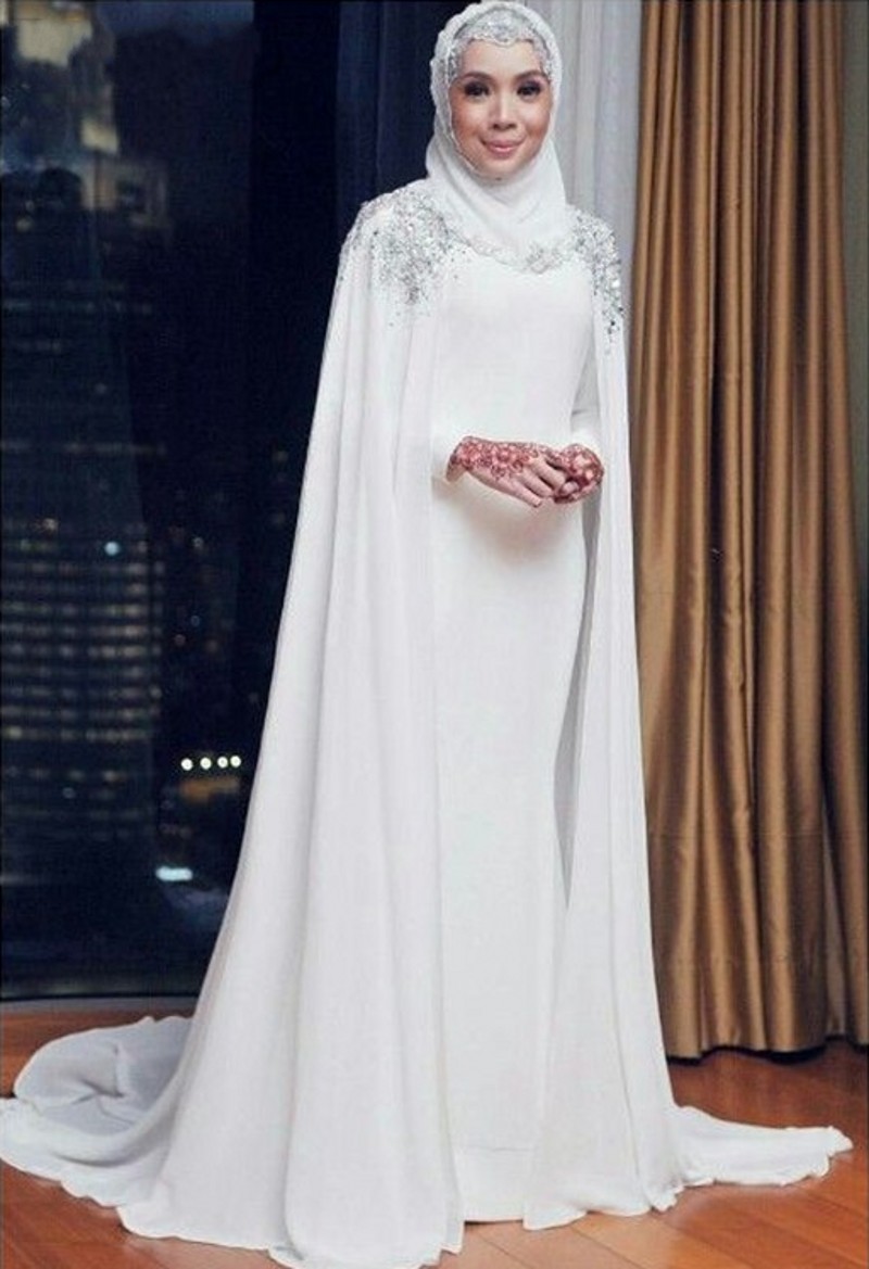 Bridal Gowns Muslim Wedding Dresses With Wrap Jewel Sweep Train Crystal Beads Chapel Garden vestidos de novia robe de mariée 2022