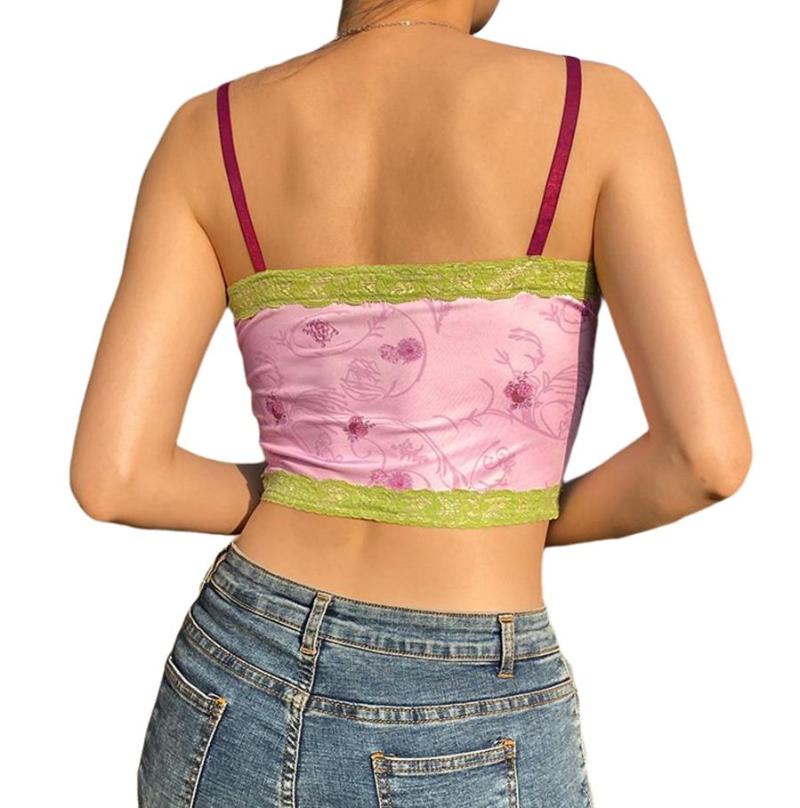 Women Sexy Camisole Adults Casual Butterfly Pattern V-neck Lace Trim Tank Top (Green) Women's Tanks & Camis