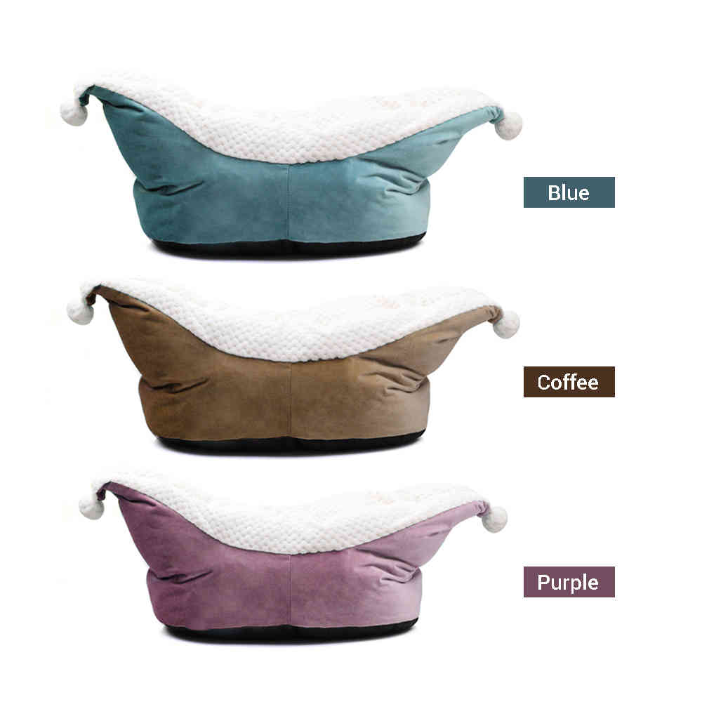 Deep Sleep for Small Dogs Boat Shape Thicken Winter Warm Fleece Dog House Cute Cat Bed Washable 210401