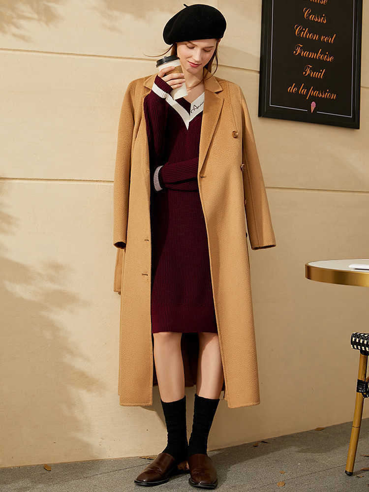 Minimalism Winter Women's Dress Fashion OLstyle Vneck Patchwork Knee-length Sweater Simple Female 12041035 210527