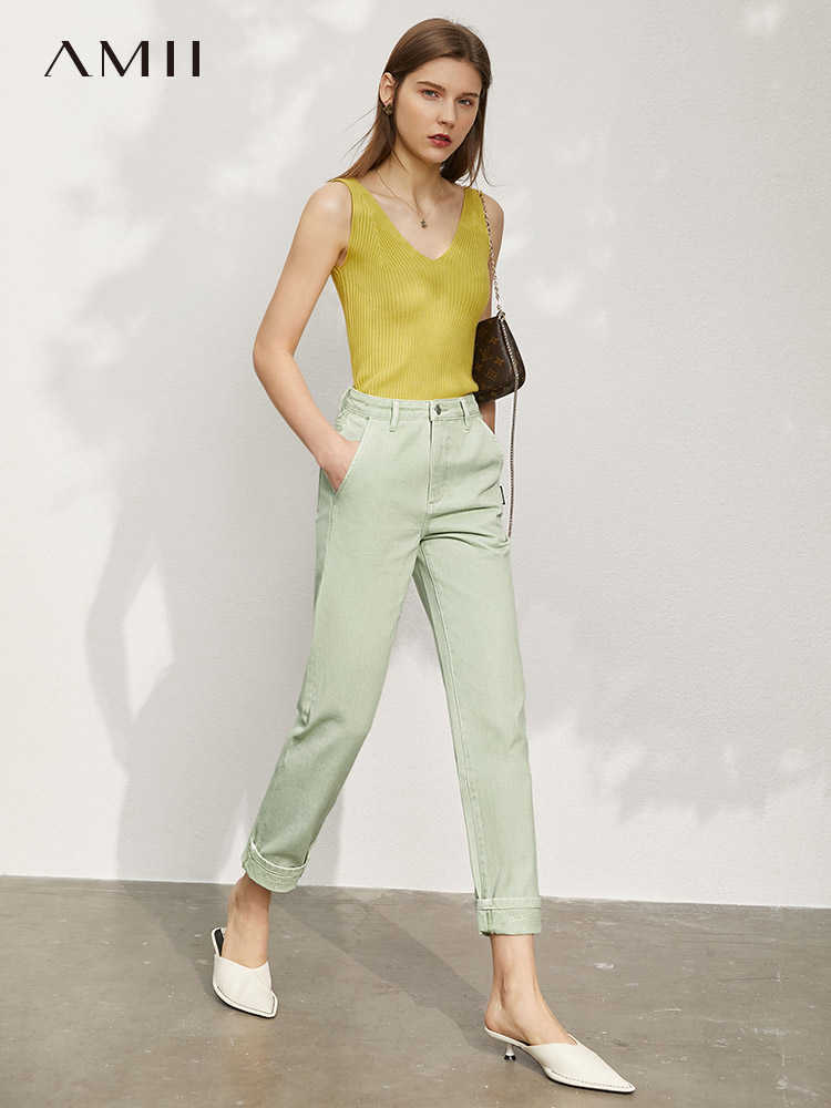 Amii Minimalism Spring Women's Jeans Offical Lady Cotton Solid Straight Jeans For Women Fashion Women's Pants 12140219 210616