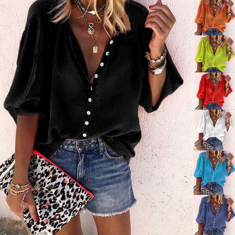 Sexy Woman V-neck Button Half Sleeve Shirt Solid Color Casual Top Factory Outlet, White
Sexy Woman V-neck Button Half Sleeve Shirt Solid Color Casual Top Factory Outlet, White