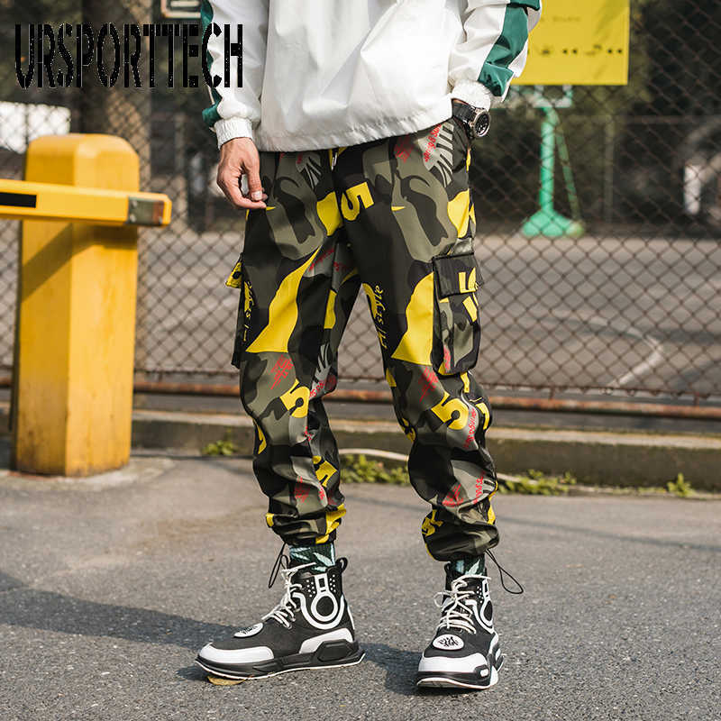 URSPORTTECH Spring Camouflage Cargo Pants Men Hip Hop Streetwear Harem Pants Fitness Trousers Comfortable Ankle Length Sweatpant 210528