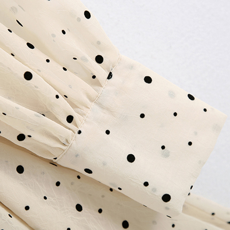 Casual Dot Dress V Neck Elegant Mini Dress Long Sleeve Bandage Pleated Chiffon Dress Women Summer Autumn Vestidos Mujer 210414