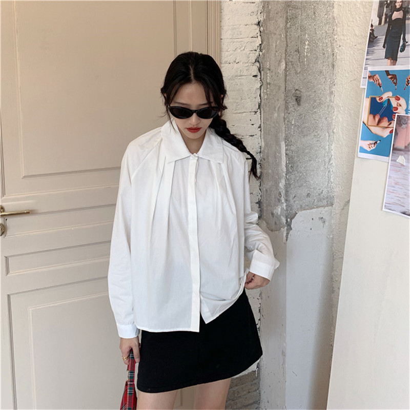 Arrival Spring Autumn OL Elegant Solid Lapel Basic Shirt Women White Blouses Tops Loose Formal Woman Clothes 210421