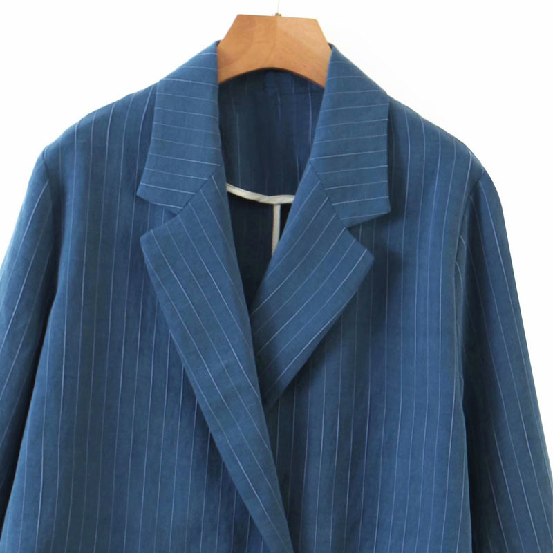 Striped Double-breasted Lapel Long-sleeved Casual Female Coat Simple and Loose Professional Chic Women's Jacket 210507