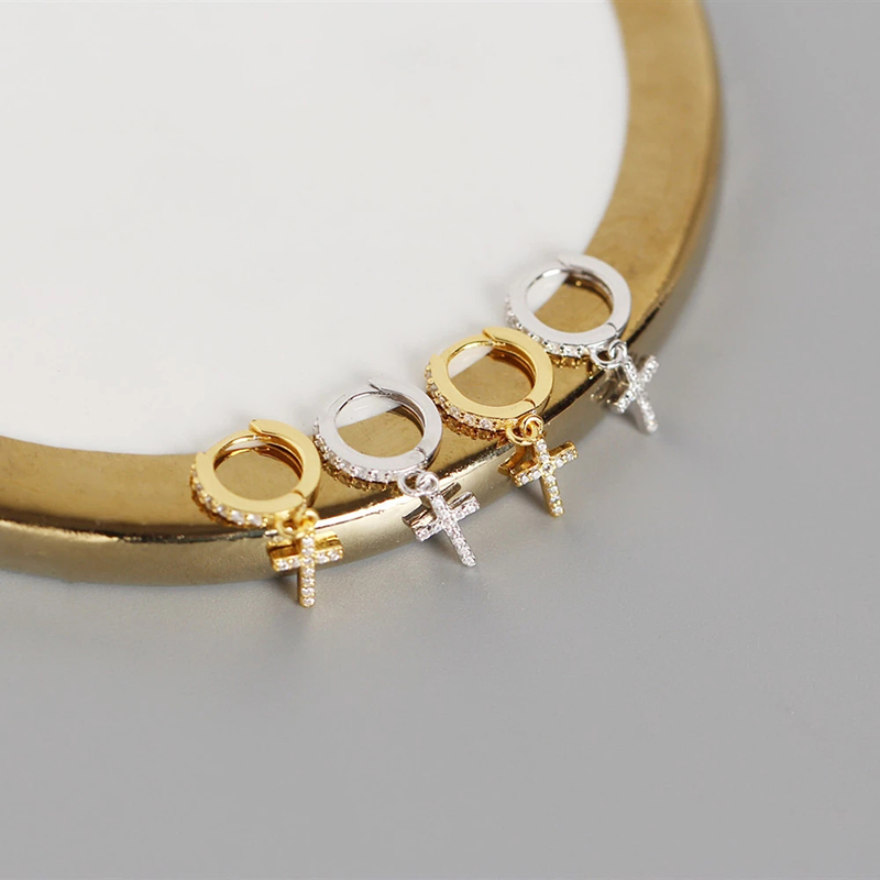 Pendant Charm Hoop Earrings Cross Band Crystal Zircon Sparkle Jewelry Gold Silver For Women Luxury Fashion Party Gift