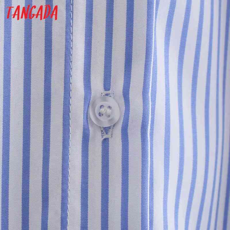 Women Vintage Striped Print Side Split Shirts Ladies Long Sleeve Blouse Chic Blusas Tops XN327 210416