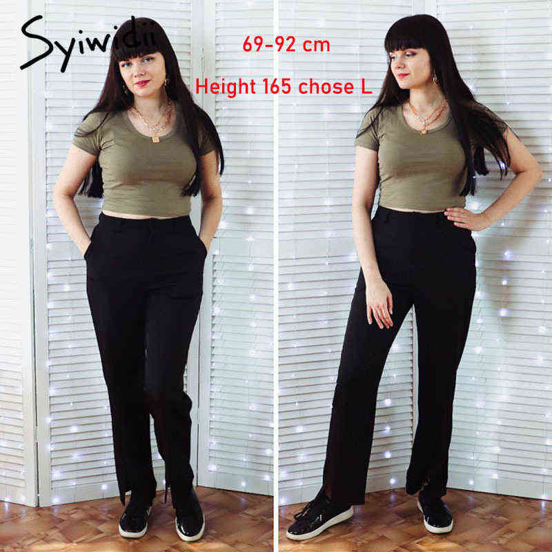 Syiwidii Flare Pants Women Trousers Front Split Leg Straight Ladies Work Korean Clothes Streetwear Black Bell Bottom 211115