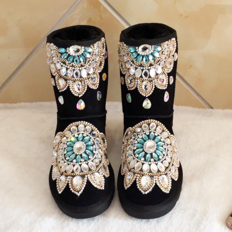 Boots Colorful Crystal Embellished Women Mid-calf Round Toe Woman Flats Slip On Snow Short Booties Winter Warm Shoe, As pic
Boots Colorful Crystal Embellished Women Mid-calf Round Toe Woman Flats Slip On Snow Short Booties Winter Warm Shoe, As pic
