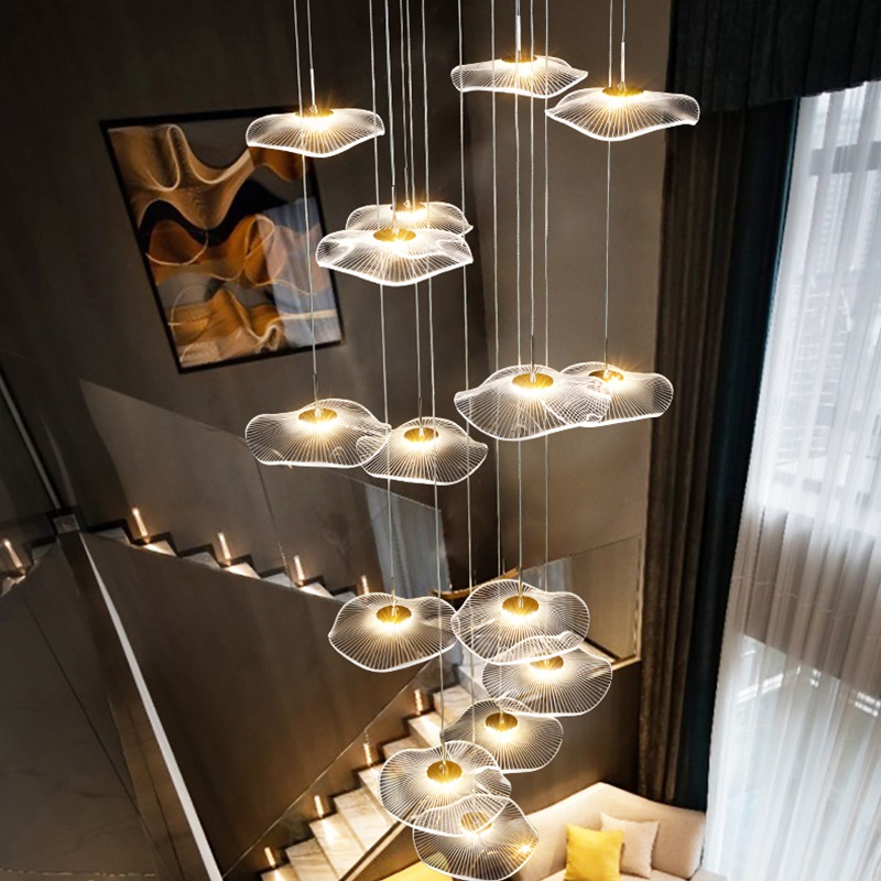 Nordic minimalist restaurant lotus leaf pendants Lamp living room vill high rise duplex pendant lighting stairs home decor lights - view 3