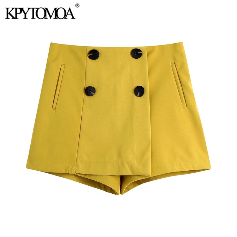 Women Chic Fashion Buttons Decorative Bermuda Shorts Skirts High Waist Back Zipper Female Skorts Mujer 210420