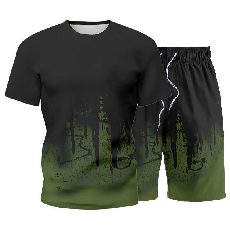 Tracksuit Men Sets Summer Men's Sportswear Short Sleeve T Shirts+2 Piece Beach Shorts Casual Fashion Gym Jogging Male Sportsuits 210603