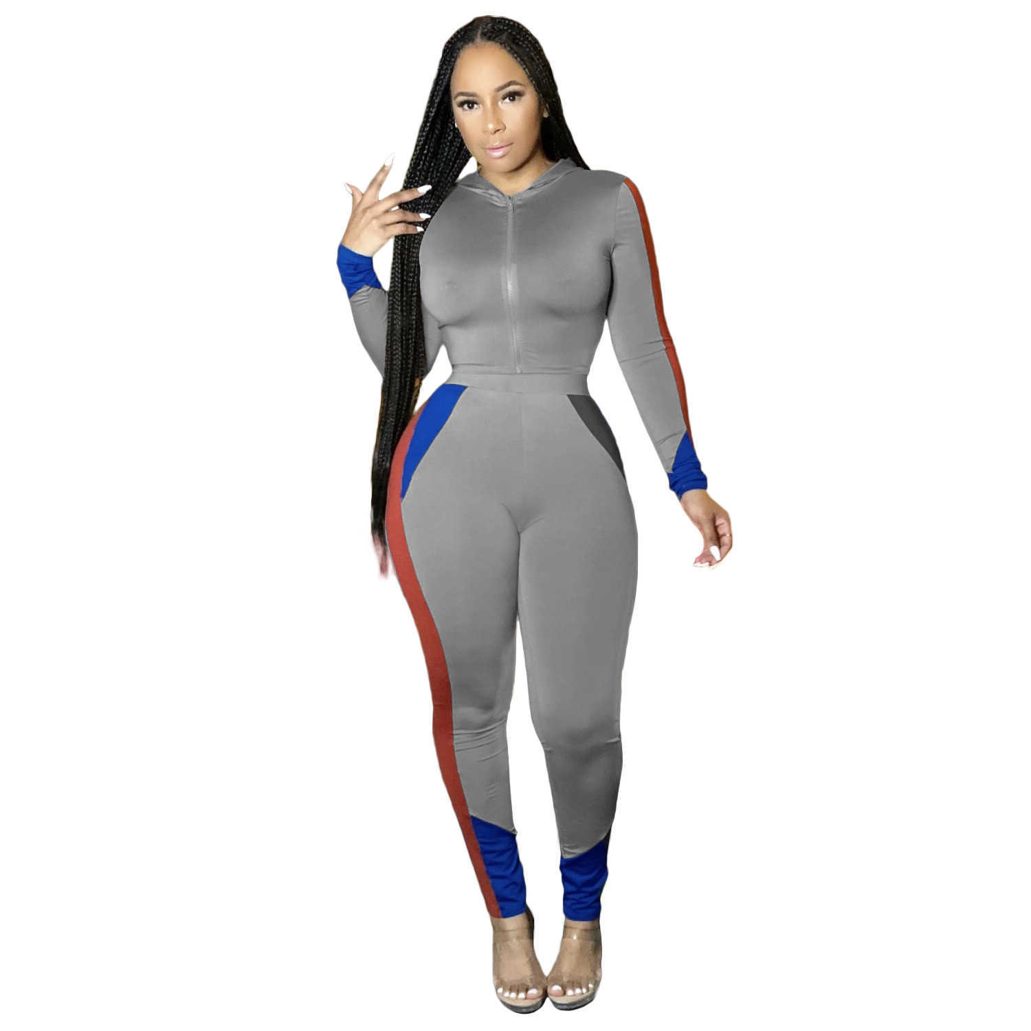 Women's Two Piece Pants Designers Women Clothes pants 2023 fashion tight splicing two piece set leisure sports suit hooded suit