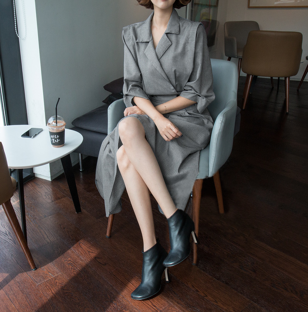 Spring Women High Waist Irregular Solid Dresse vintage Mid Long Dresses D01504M 210416