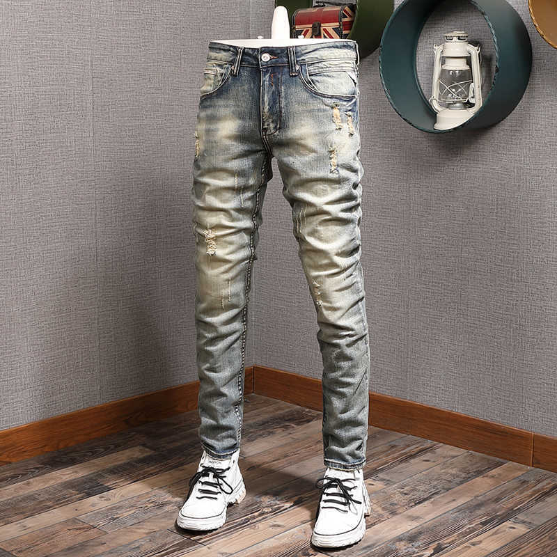 Italian Style Fashion Men Jeans Retro Yellow Blue Elastic Cotton Ripped for Streetwear Slim Fit Vintage Designer Pants
Italian Style Fashion Men Jeans Retro Yellow Blue Elastic Cotton Ripped for Streetwear Slim Fit Vintage Designer Pants