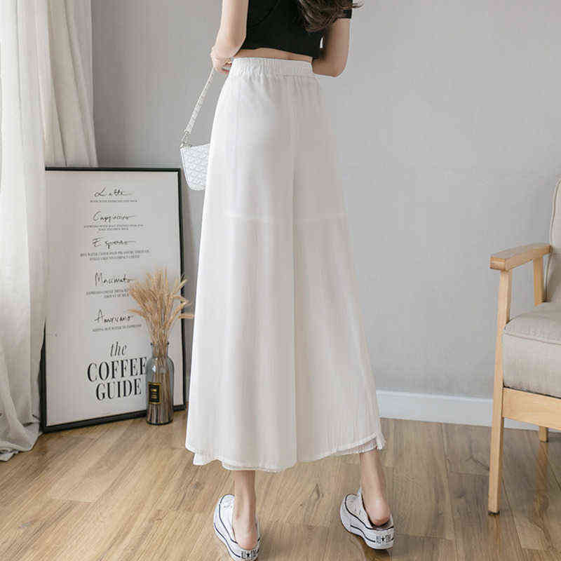 Women Korean Fashion Casual Drape Elegant Loose Trousers Clothes Chiffon High Waist Wide Leg Pants Comodi Pantalones De Mujer 211115