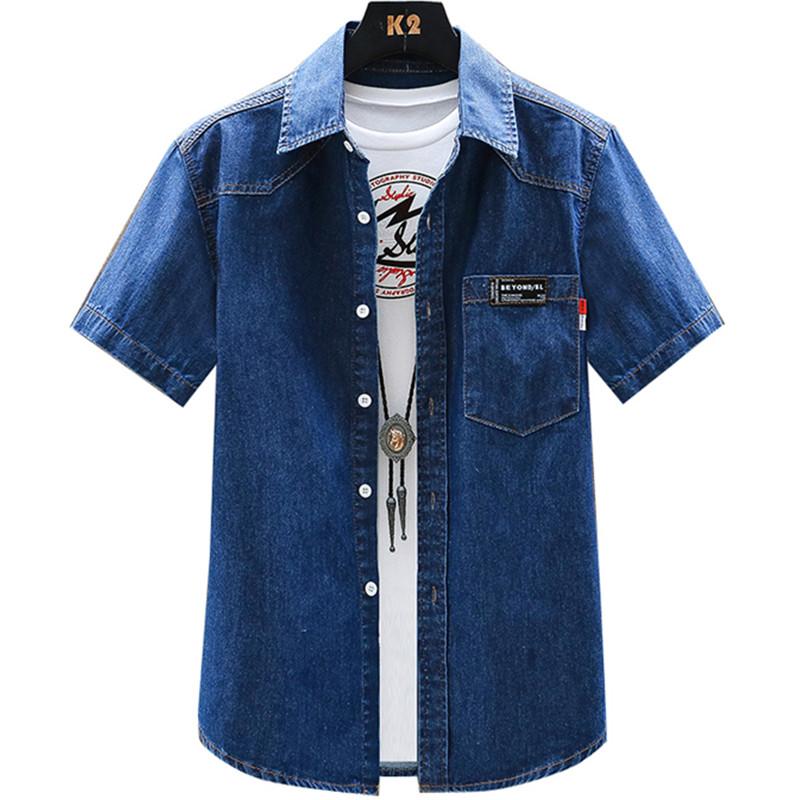 Summer Men Shirts Denim Shirt Men's Short Sleeve Slim Casual Streetwear Jeans