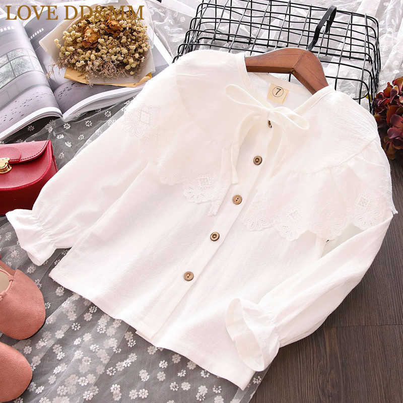 LOVE DD&MM Girls Shirts Autumn Children's Wear Girls Sweet Lovely Lace Hollow Ruffled Long-Sleeved Shirt 210715