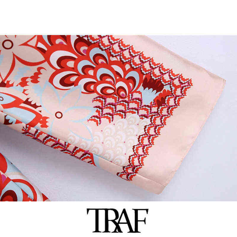 TRAF Women Chic Fashion Patchwork Floral Print Wide Leg Pants Vintage High Elastic Waist Female Ankle Trousers Mujer 211115