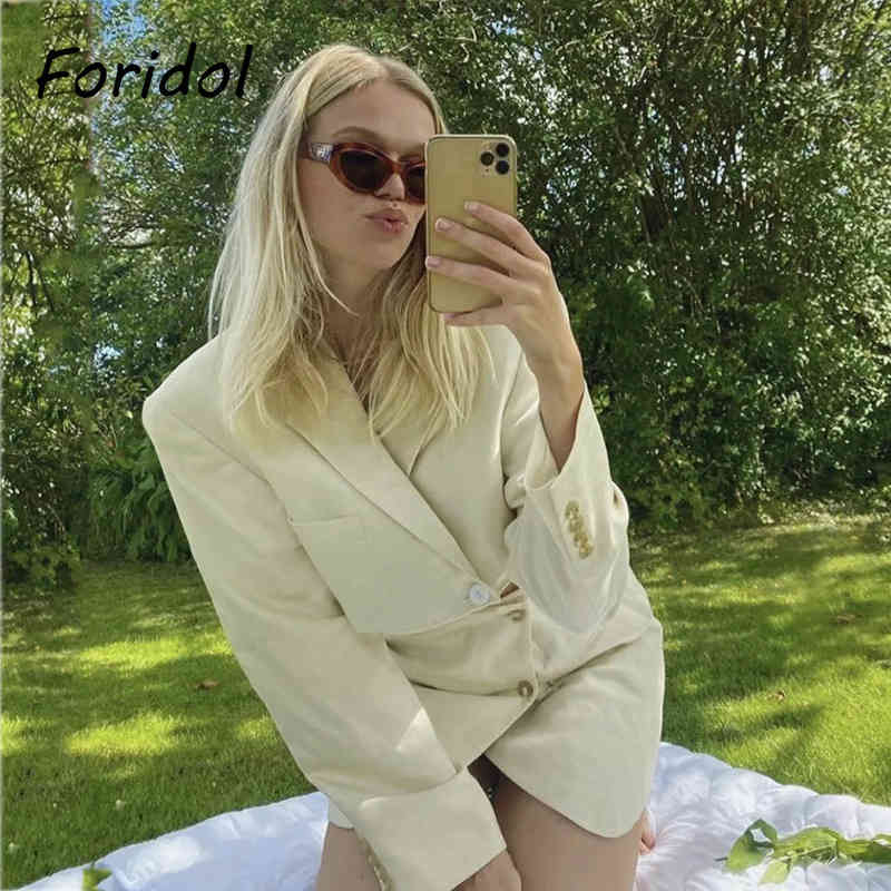Foridol High Fashion Blazer Dress Sets Women Two Pieces Top Skirt Suits Ladies Chic A-line White Dress Sets Spring Autumn 210415