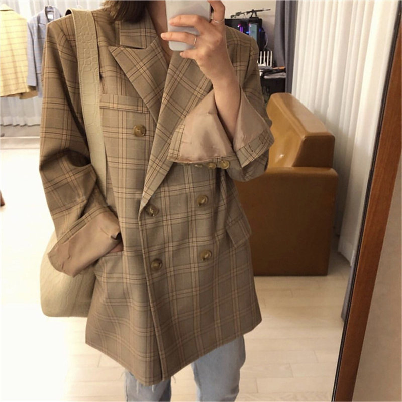 Houndstooth Gentle Feminine Casual Geometric Women Loose Vintage Plaid All Match Leisure Elegance Chic OL Blazers 210421