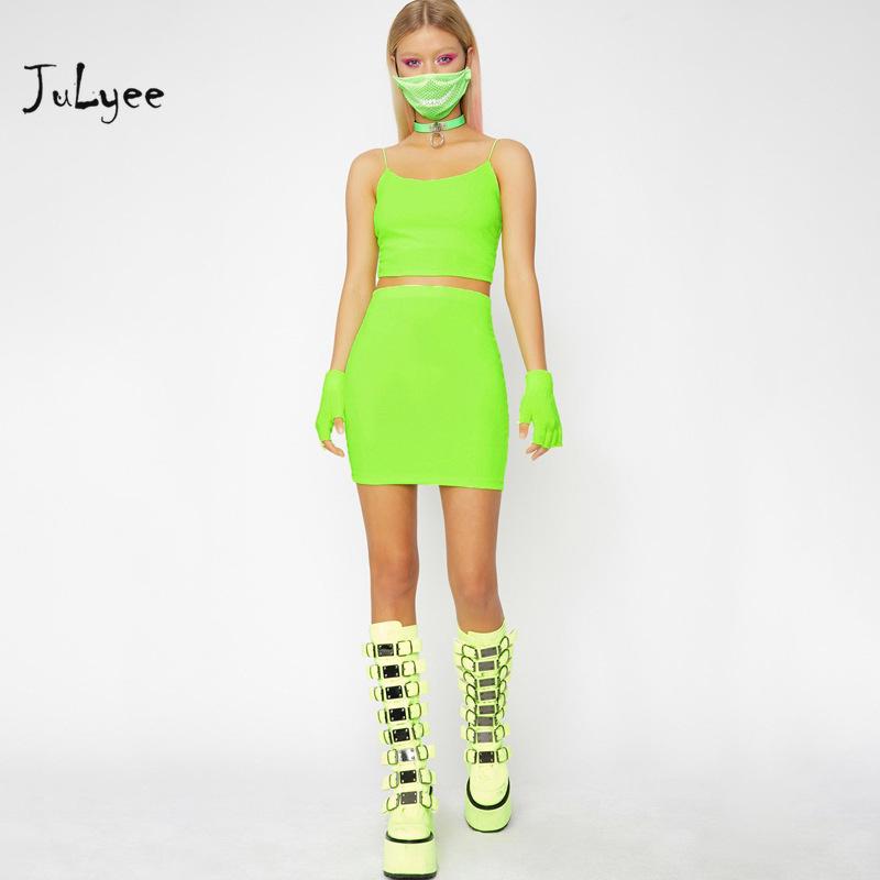 Women Skirt Sets Solid Strapless Spaghetti Strap Backless Short Top And Mini Bodycon Summer Two Piece Outfits Dress