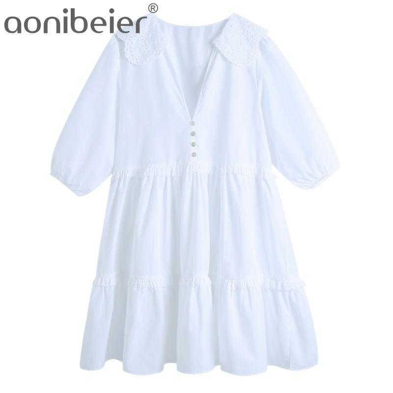 Women Embroidery Splicing White Tiered Ruffle Short Sleeve Mini Dress Female V Neck Lantern Casual Lady Loose 210604
Women Embroidery Splicing White Tiered Ruffle Short Sleeve Mini Dress Female V Neck Lantern Casual Lady Loose 210604
