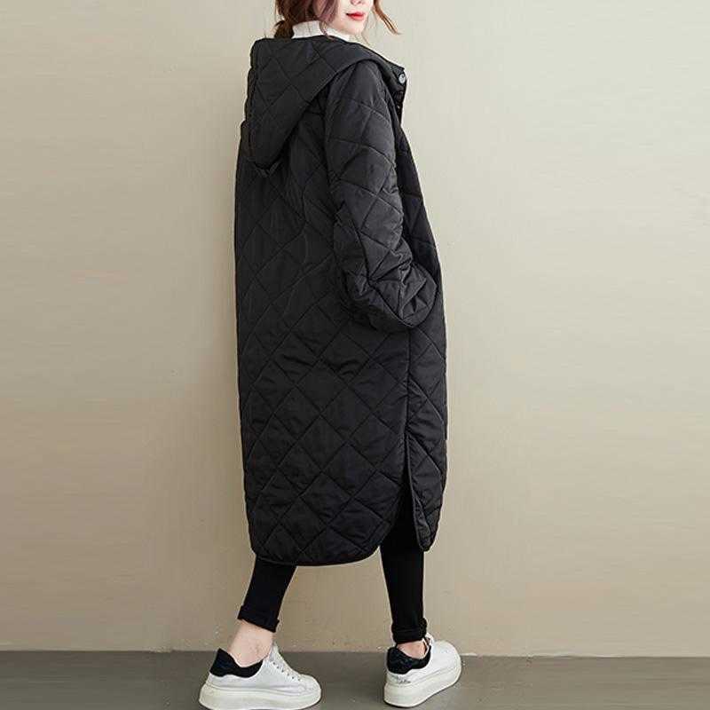 Oversized Long Hooded Jacket Winter Warm Coat Black Loose Woman Coats and Jackets Overcoat Womens Clothing Femme 210819