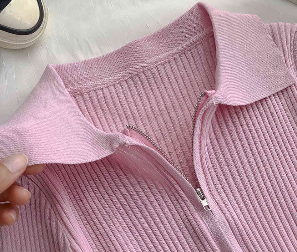 Free Women's Summer Knitted Top Rib Double-Zipper Solid Color Knit Sweater All-match Thin Skinny Outer Trendy 210524