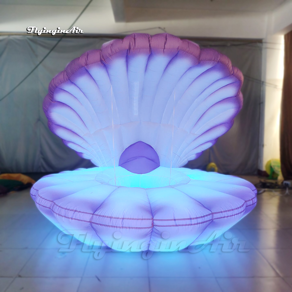 Wedding Party Decorative Lighting Inflatable Clam Shell 3m Purple Blow Up Mussel Model For Carnival Night Decoration
