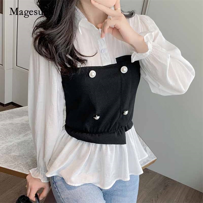 Autumn Fashion Long Lantern Sleeve Irregular Splicing Blouse Women Turn-down Collar Button Clothing Blusas 10538 210518, White
Autumn Fashion Long Lantern Sleeve Irregular Splicing Blouse Women Turn-down Collar Button Clothing Blusas 10538 210518, White