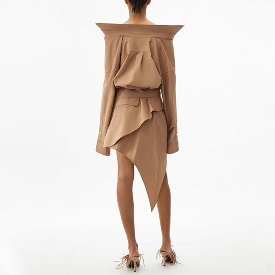 Women Dress Irregular Long Sleeve Cotton White Shirt Asymmetric Casual Fall 210525