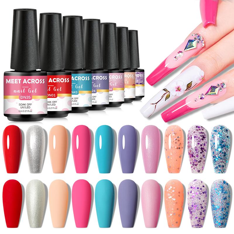 Nail Gel 10PCS/Set Polish Set 125 Colors Glitter Semi Permanent Hybrid Varnish Base Top Coat Soak Off UV LED Art