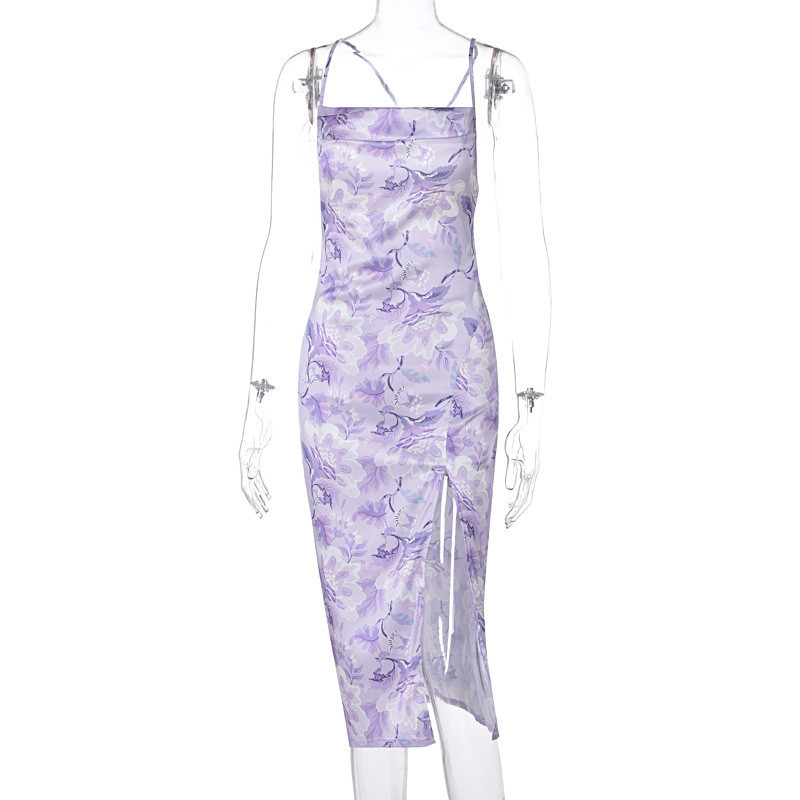 CNYISHE Elegant Print Floral Satin Midi Dress Sexy Spring Dresses Women Party Backless Spaghetti Strap Female Sundress Vestidos 210419