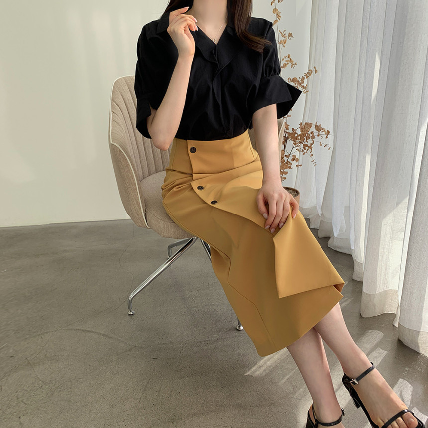 Nomikuma Woman Skirts Vintage Single Breasted High Waist Korean Skirt Causal Fashion Split Faldas Mujer Moda New 6G730 210427