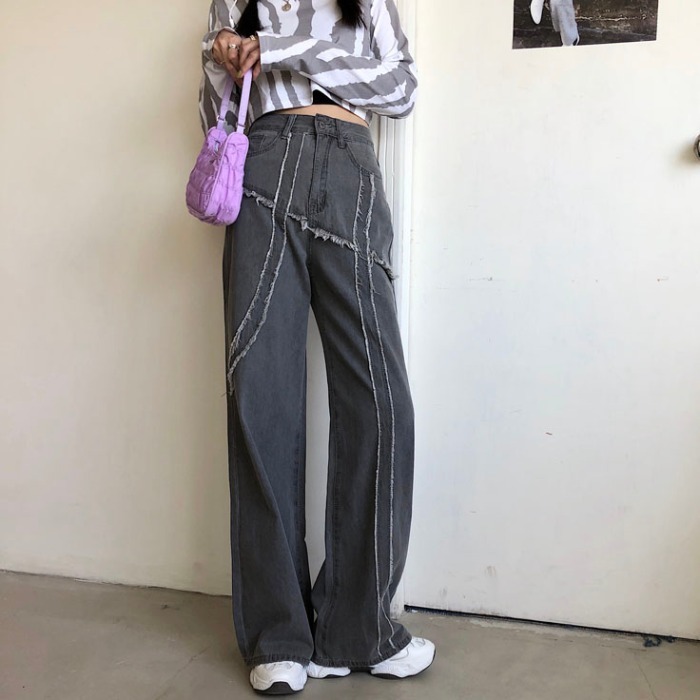 Jeans Woman High Waist Wide Leg Trousers Tassel Patch Harajuku Womens Loose Daily Setreetwear Hip-hop Pants 210422