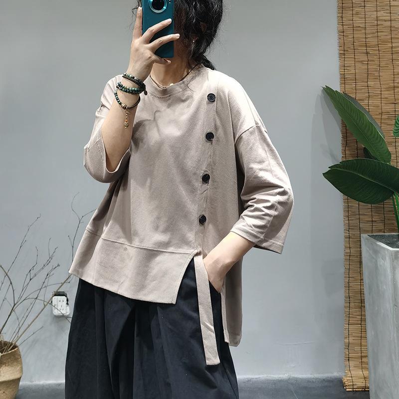 Large Size Women T-shirt Summer Retro Loose Irregular Tops O-Neck Half Sleeve Button Split The Fork Vintage Women's, Black
Large Size Women T-shirt Summer Retro Loose Irregular Tops O-Neck Half Sleeve Button Split The Fork Vintage Women's, Black